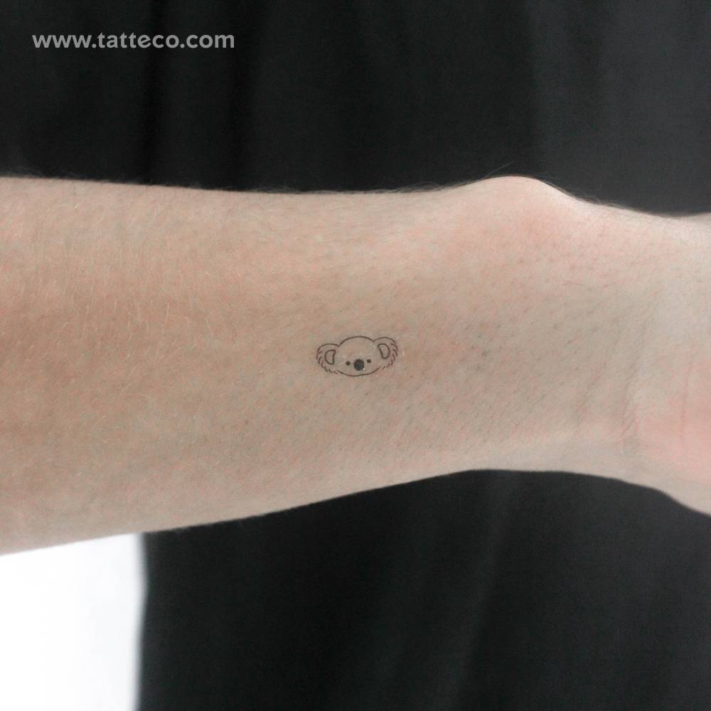 Koala face temporary tattoo located on the wrist.
