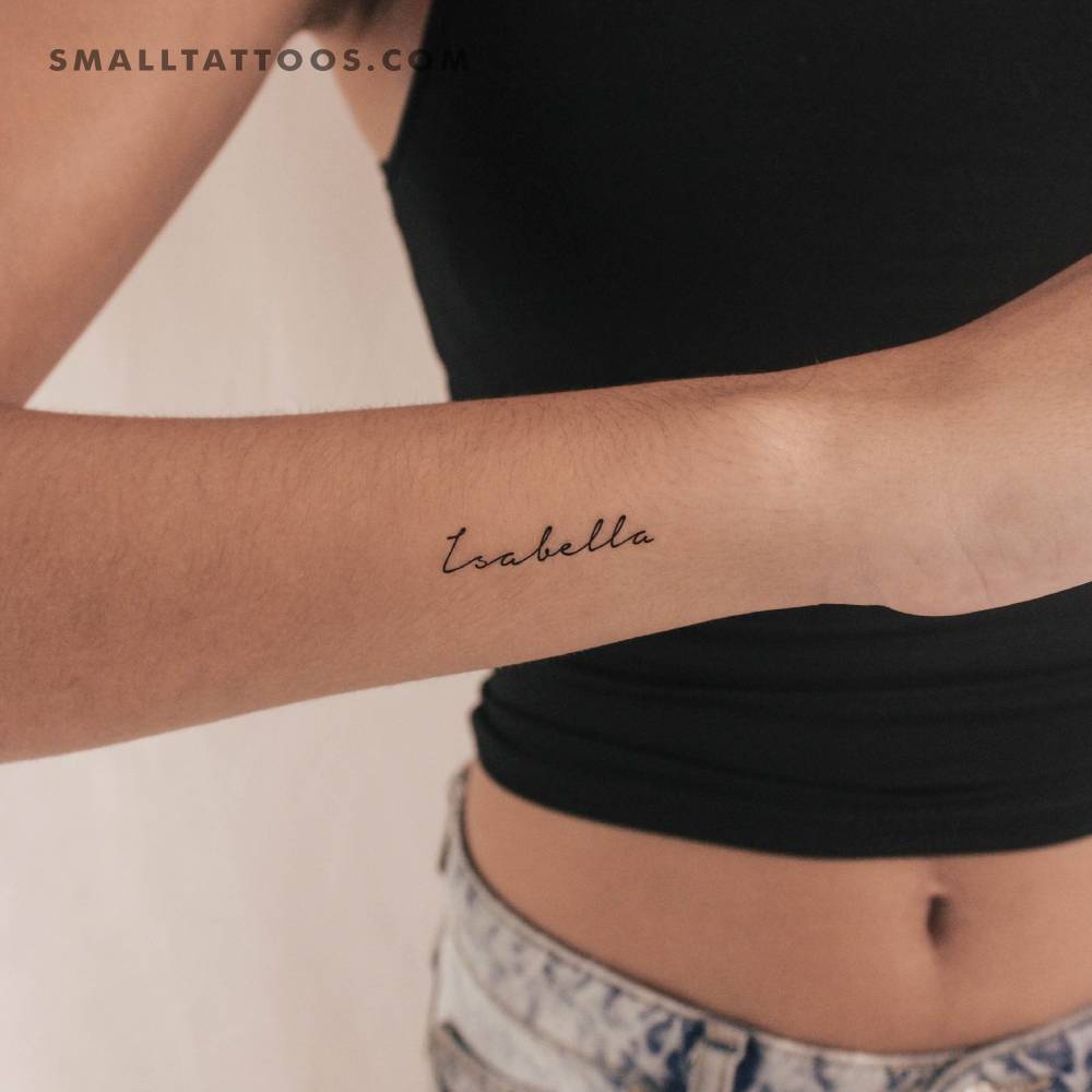 Handwritten font name "Isabella" temporary tattoo.