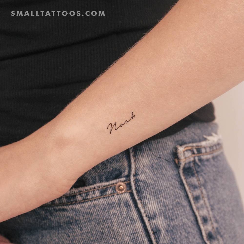 Handwritten font name "Noah" temporary tattoo.