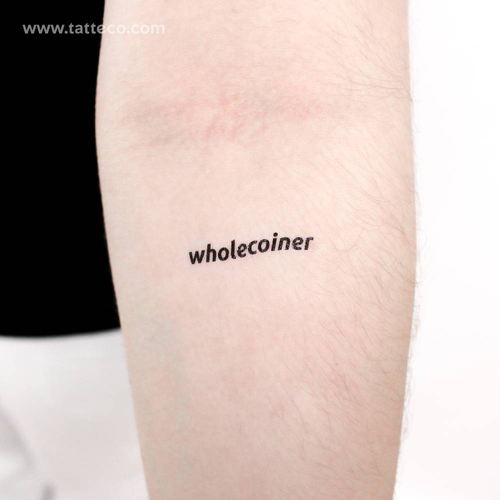 "Wholecoiner" temporary tattoo located on the inner forearm.