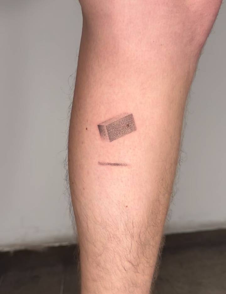3d effect geometric shape tattoo in dotwork style.