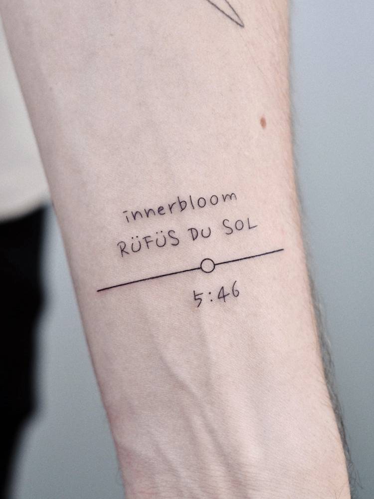 Rüfüs Du Sol tattoo located on the wrist.