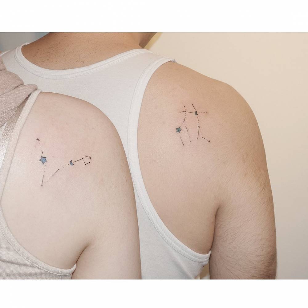 Matching constellation tattoos for couple.