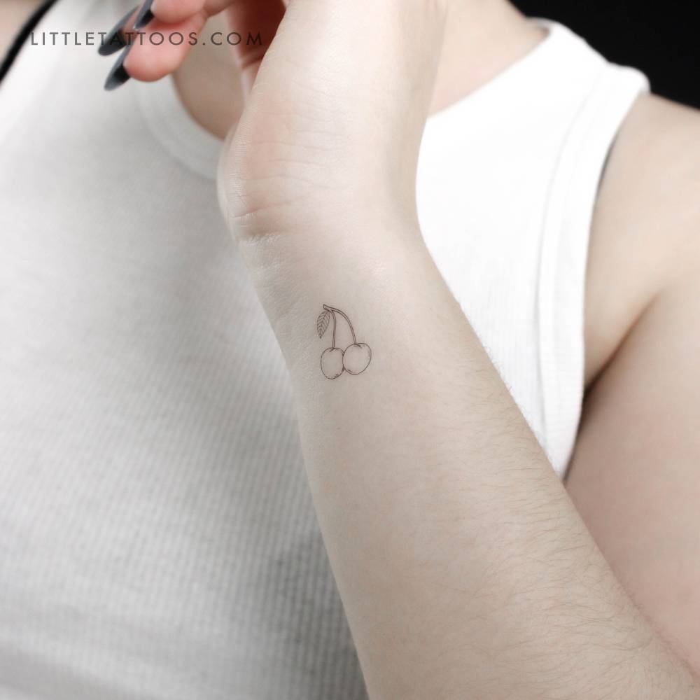 Minimalist cherry couple temporary tattoo.
