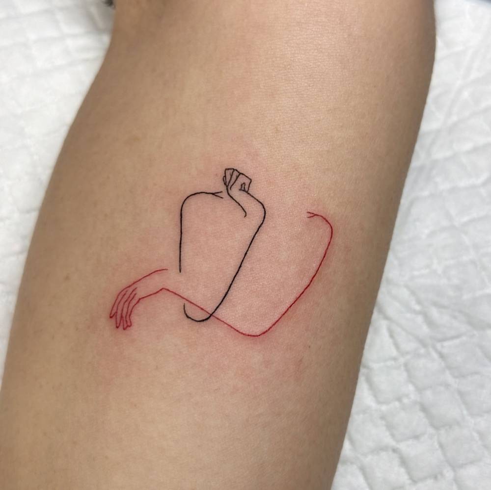 Arms tattoo in fine line style located on the inner forearm.