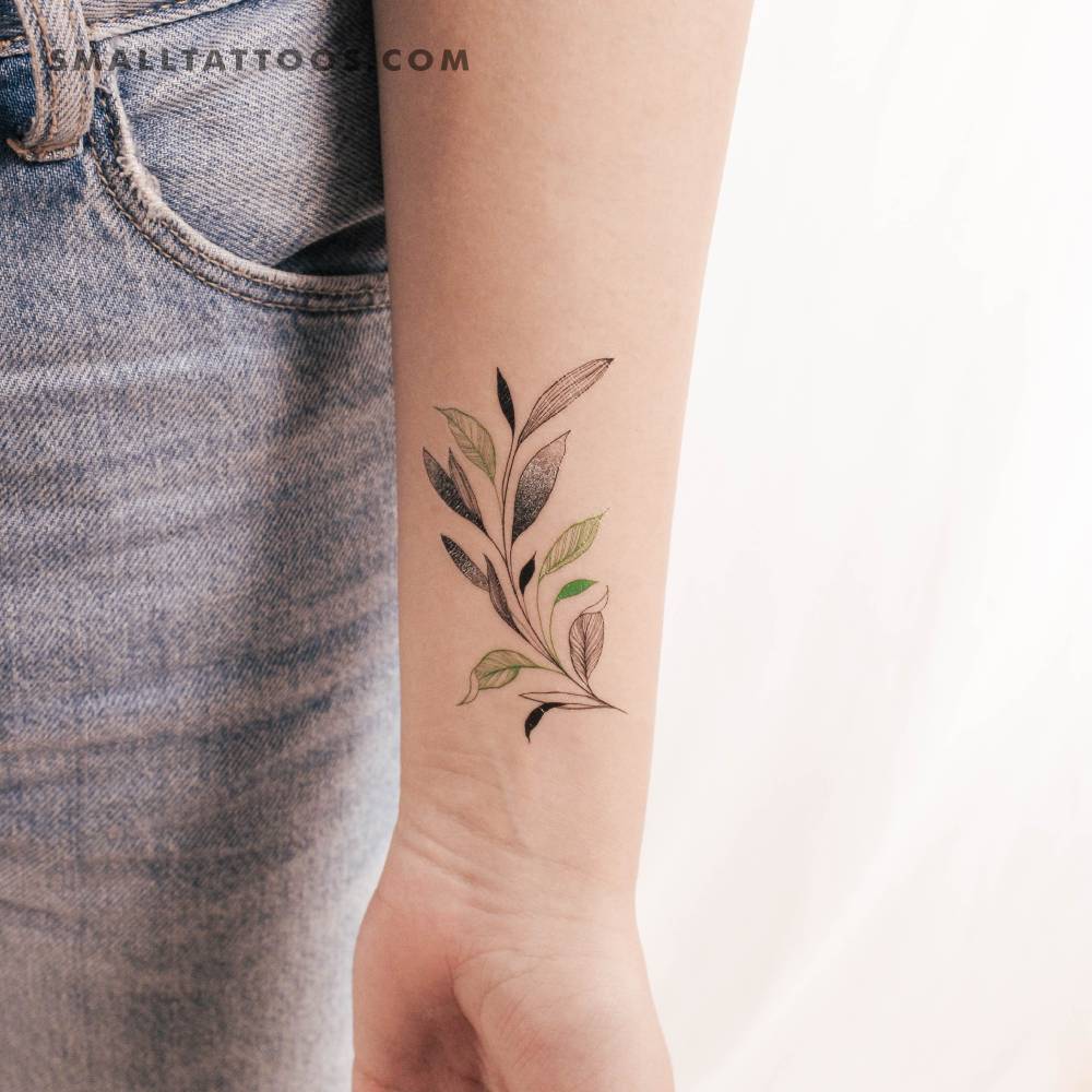 Green and black leaves by Ann Lilya temporary tattoo.