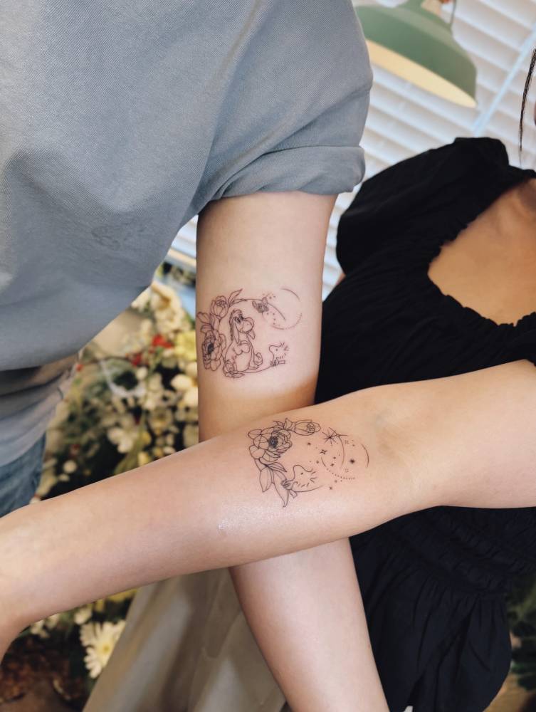 Matching Eeyore and Woodstock tattoo for best friends.