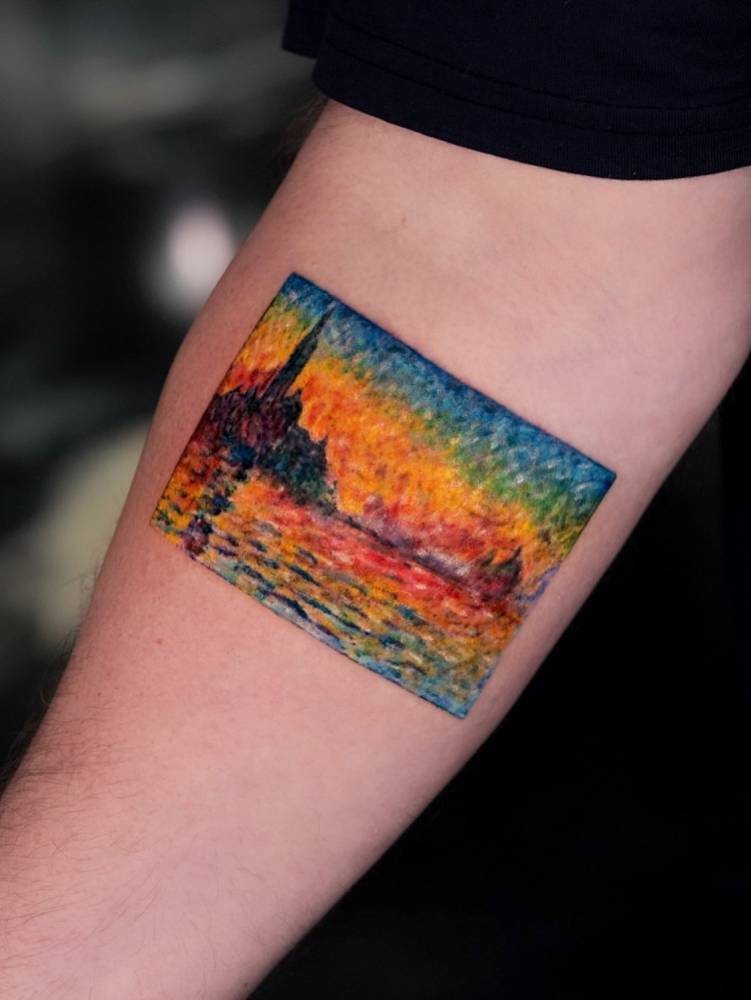 'San Giorgio Maggiore at Dusk' tattoo located on the inner forearm.