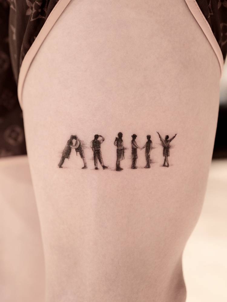 BTS tattoo located on J-Hope's thigh.