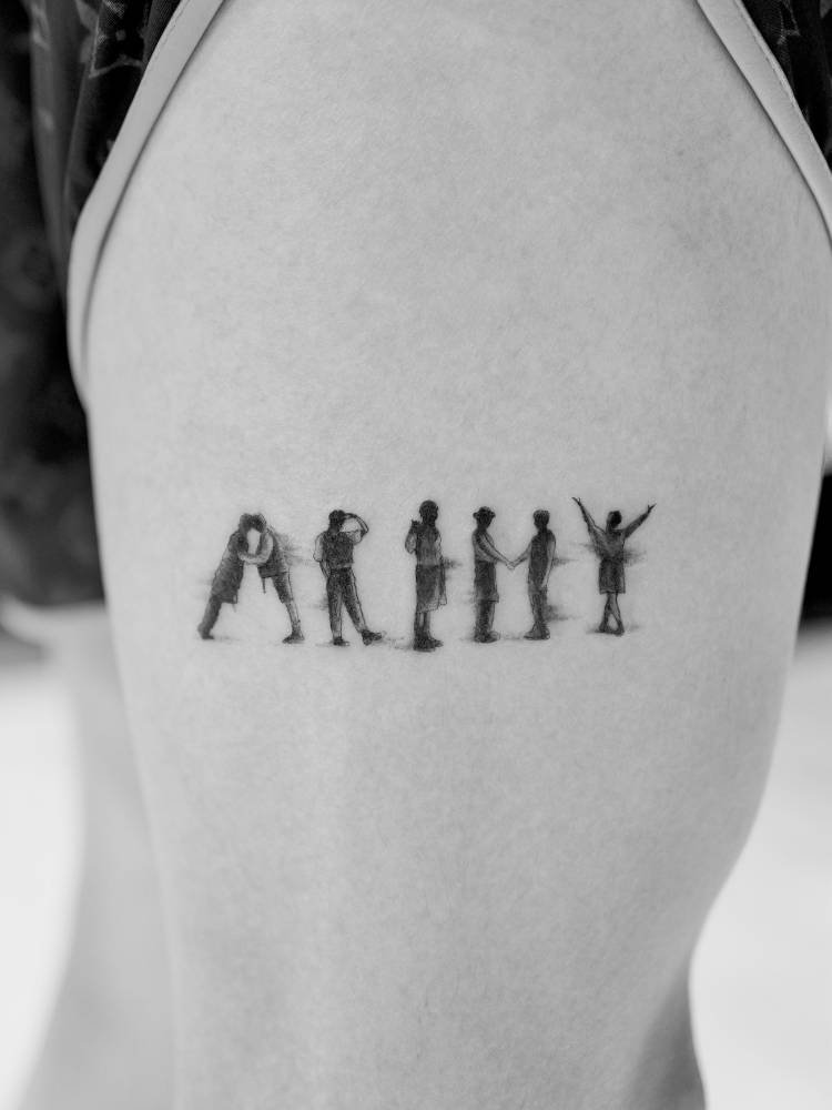 BTS tattoo located on J-Hope's thigh.