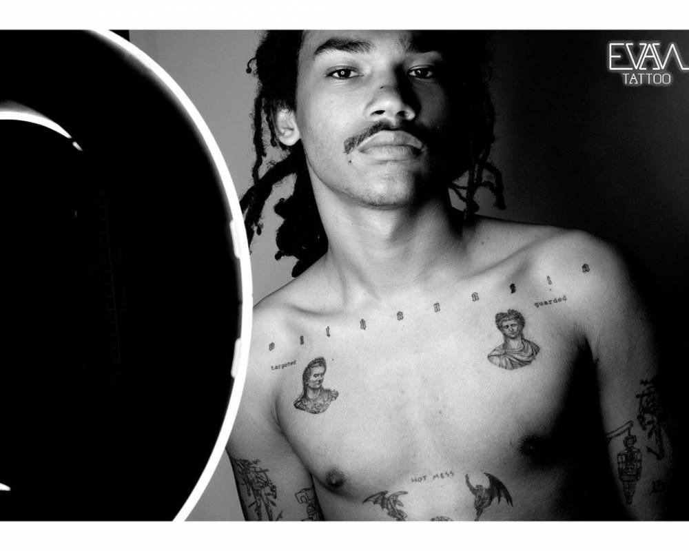 Caligula & Claudius tattooed on Luka Sabbat's chest.