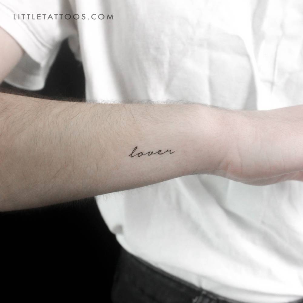 Handwritten font word 'lover' temporary tattoo.