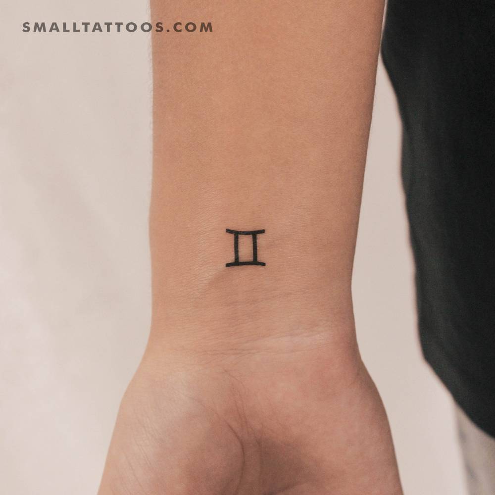 Minimalist style Gemini zodiac symbol temporary tattoo.