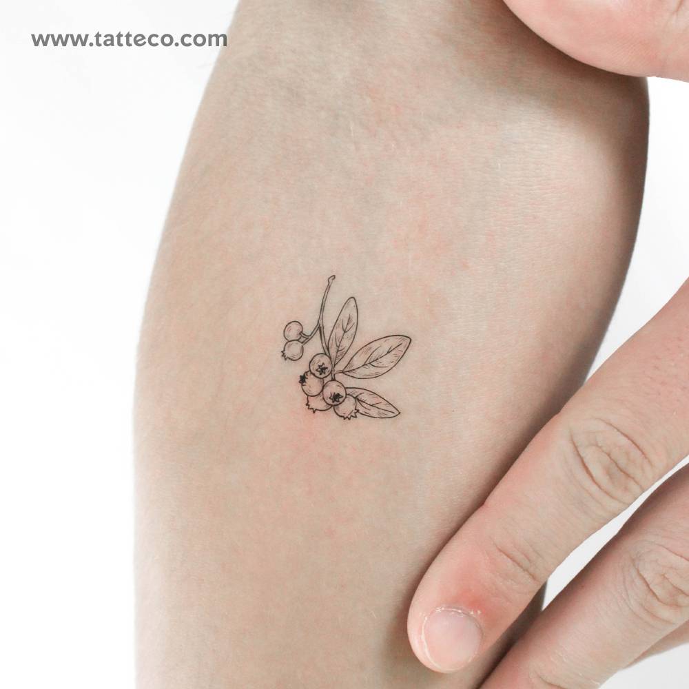Fine line style blueberries temporary tattoo.