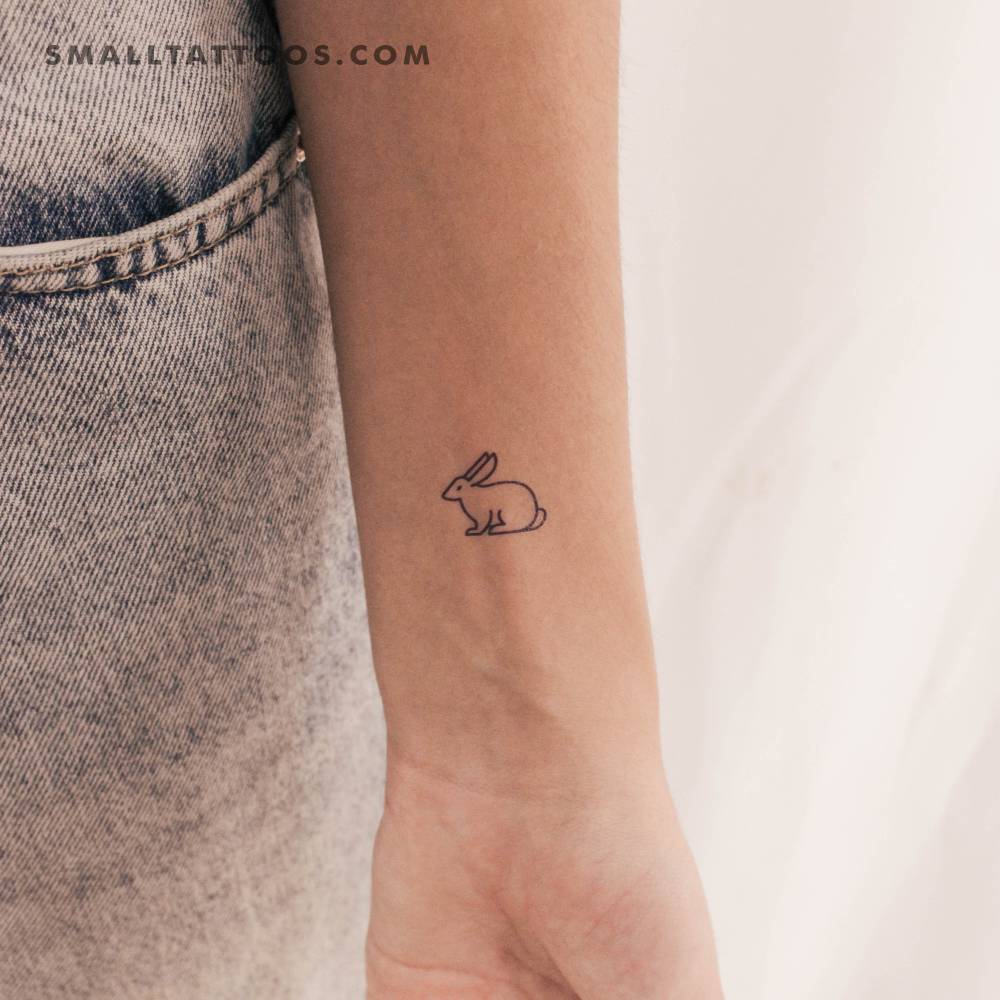 Water rabbit temporary tattoo in minimalist style.