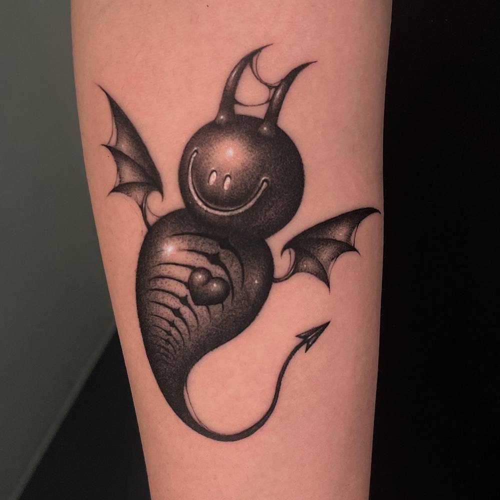 Clione tattoo in dotwork style located on the inner forearm.