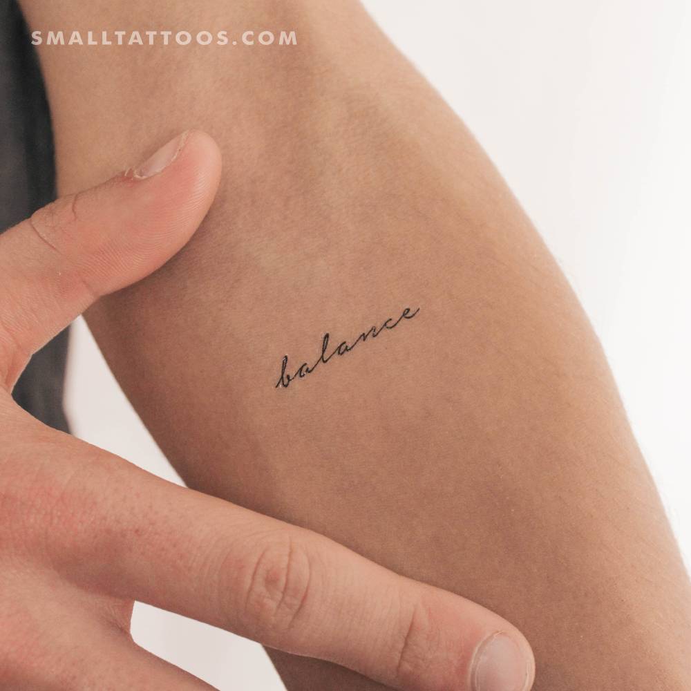 Handwritten font word 'balance' temporary tattoo.