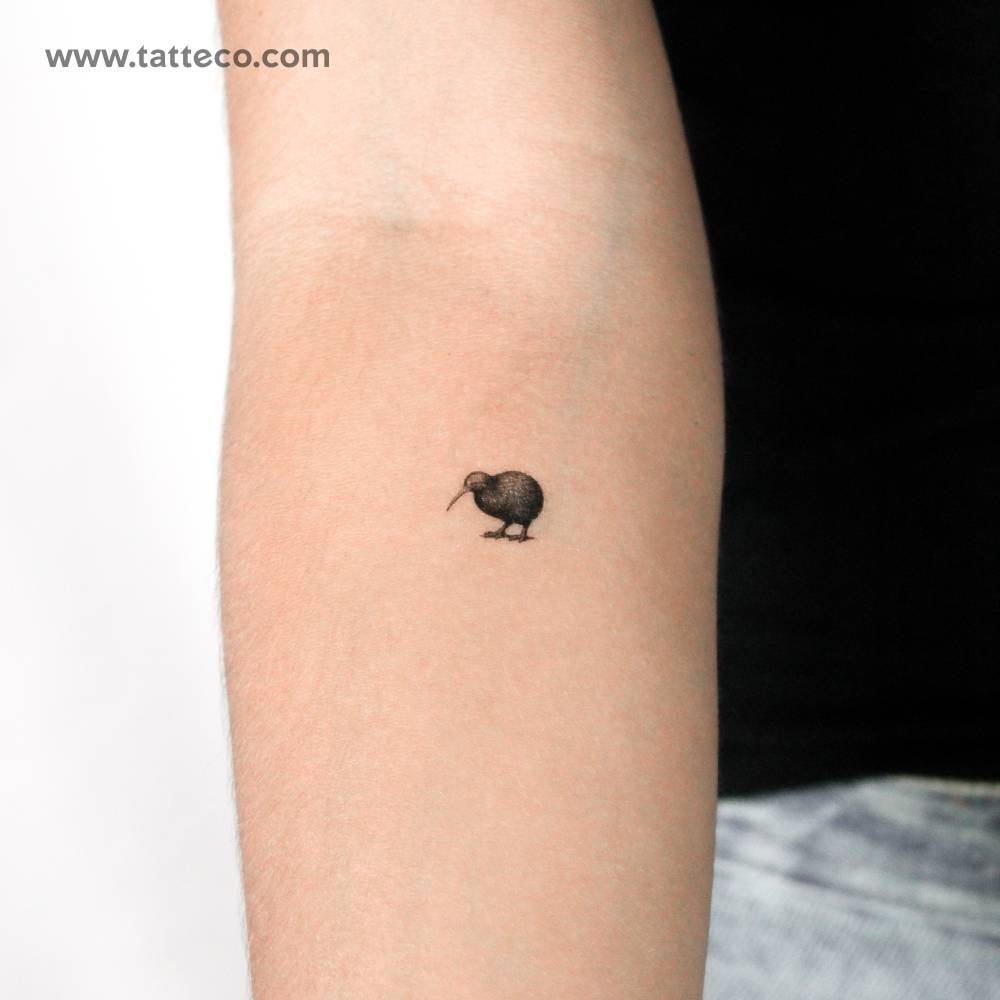 Illustrative style kiwi bird temporary tattoo.