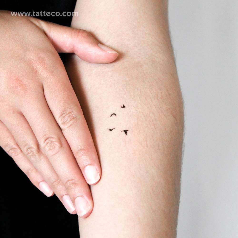 Minimalist little flying birds temporary tattoo.