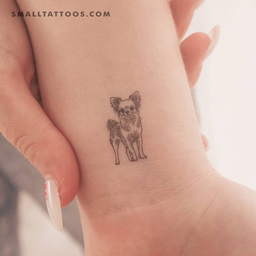Chihuahua temporary tattoo in fine line style.