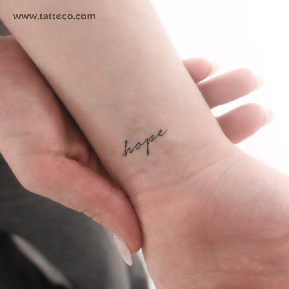 Handwritten font word "hope" temporary tattoo.
