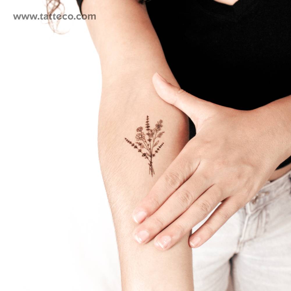 Wild flower bouquet semi-permanent tattoo.