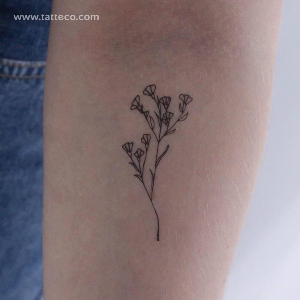 Fine line style gypsophila temporary tattoo.