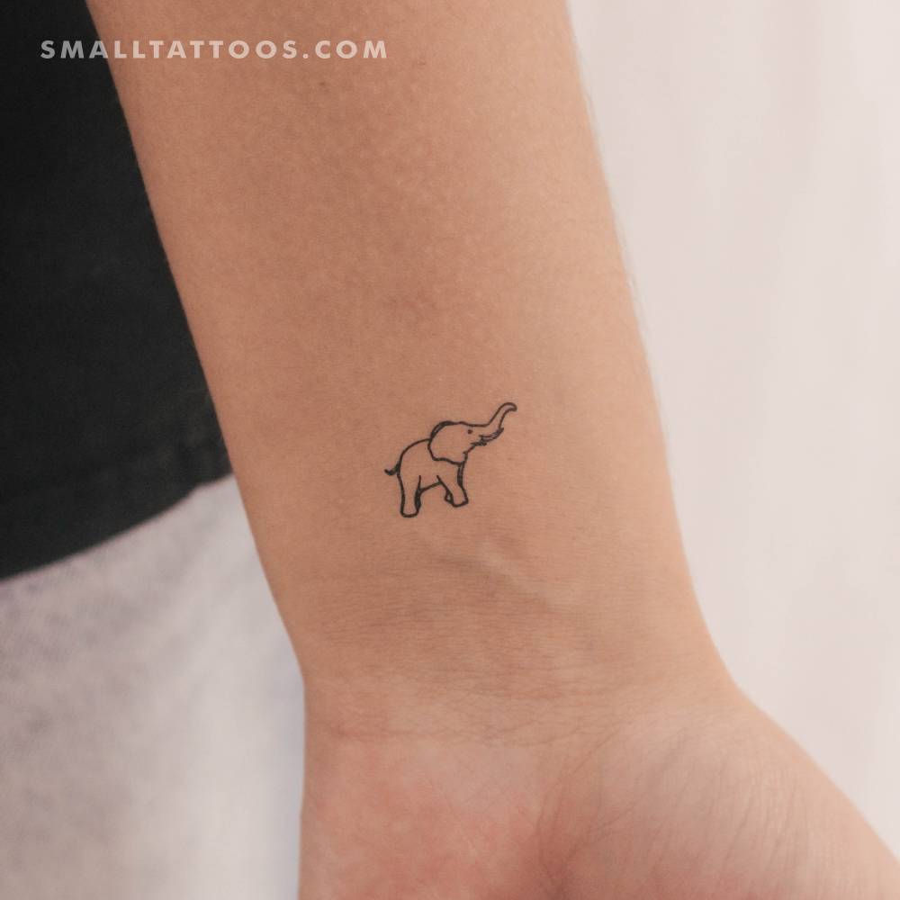 Elephant with upward-pointing trunk temporary tattoo.