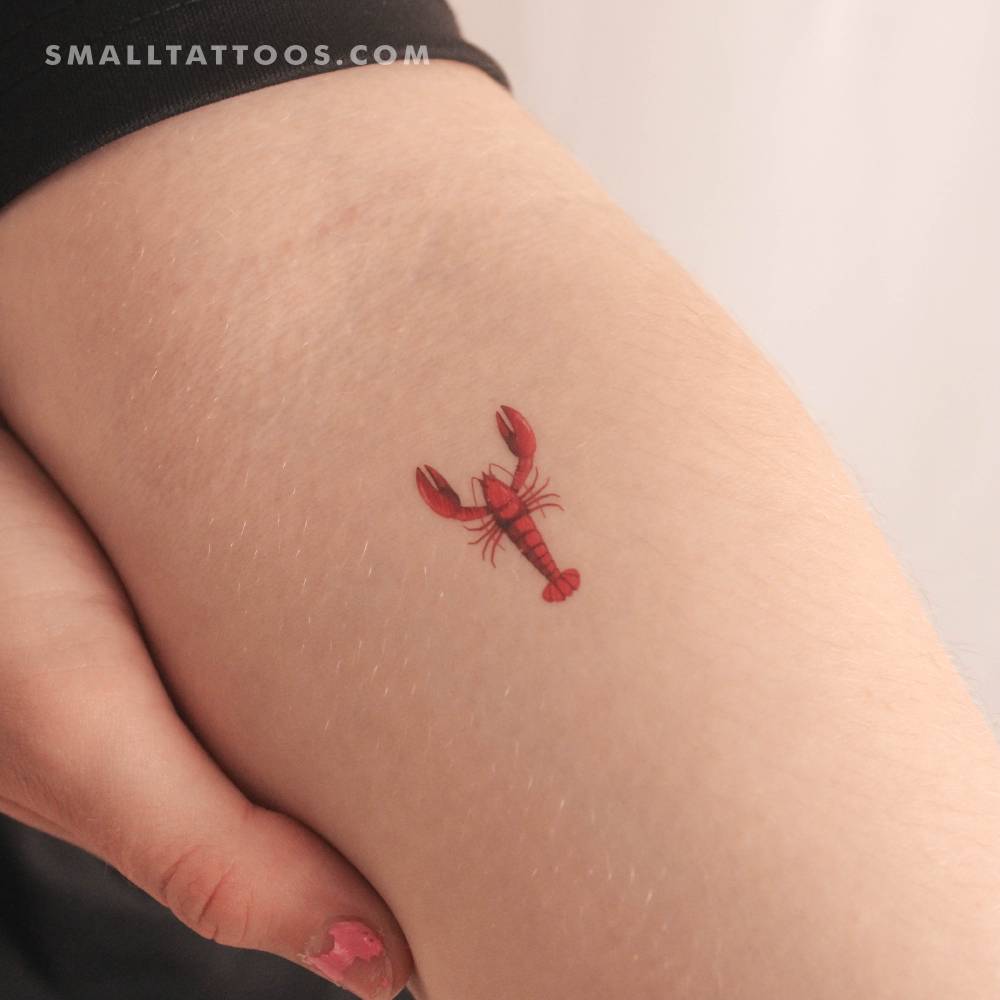Illustrative style red lobster temporary tattoo.