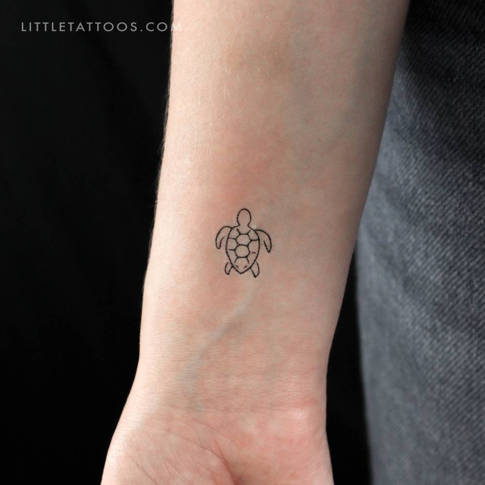 Little turtle temporary tattoo located on the wrist.