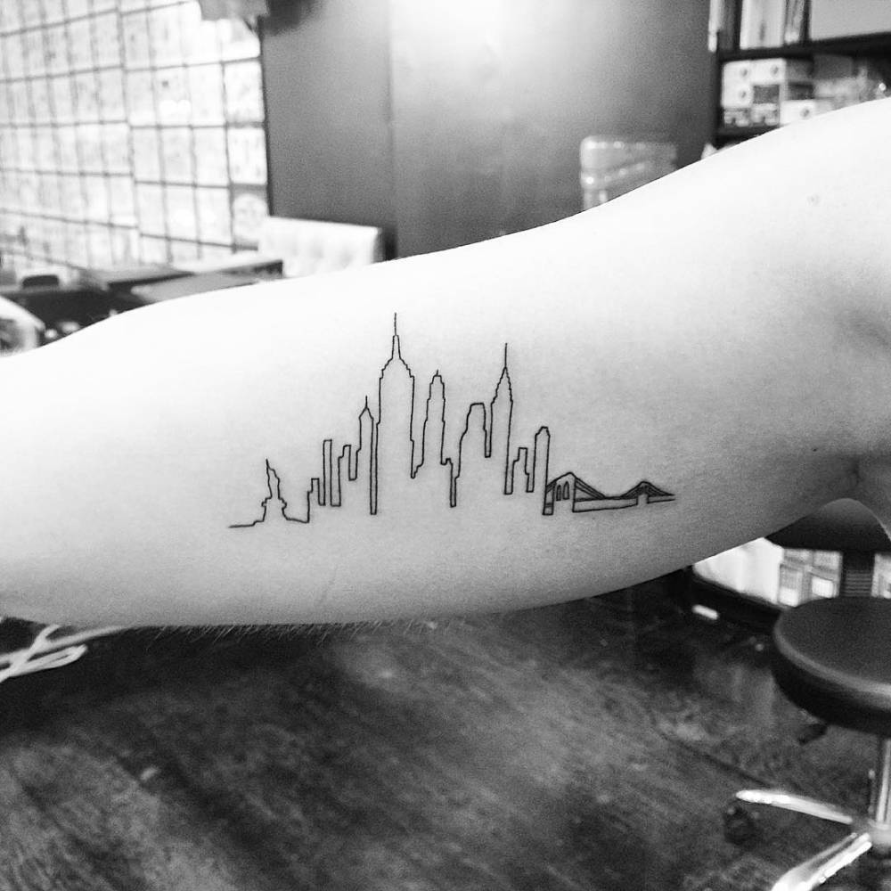 New York Skyline Tattoo On The Right Inner Arm 