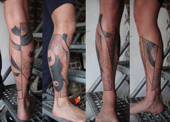 Abstract design with both brushstroke and lines work.