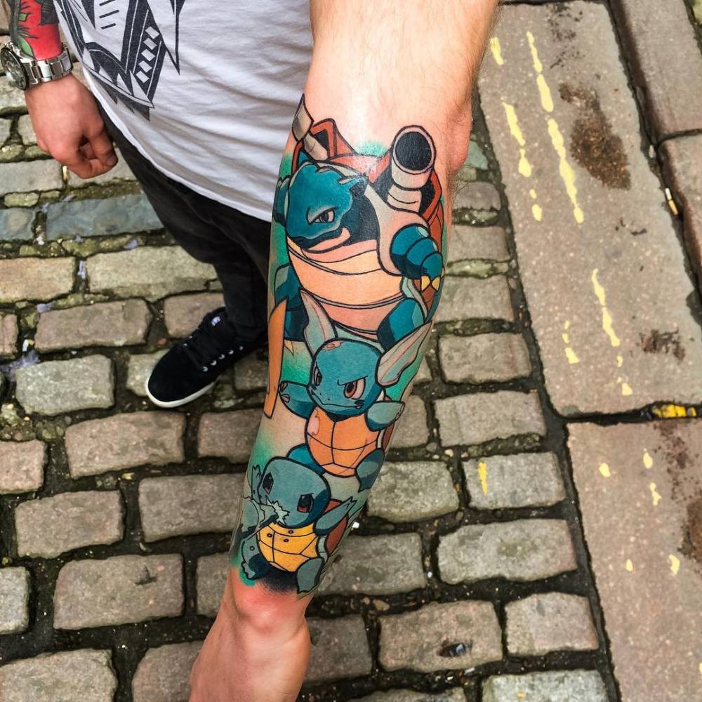 Squirtle, Wartortle and Blastoise tattoo.